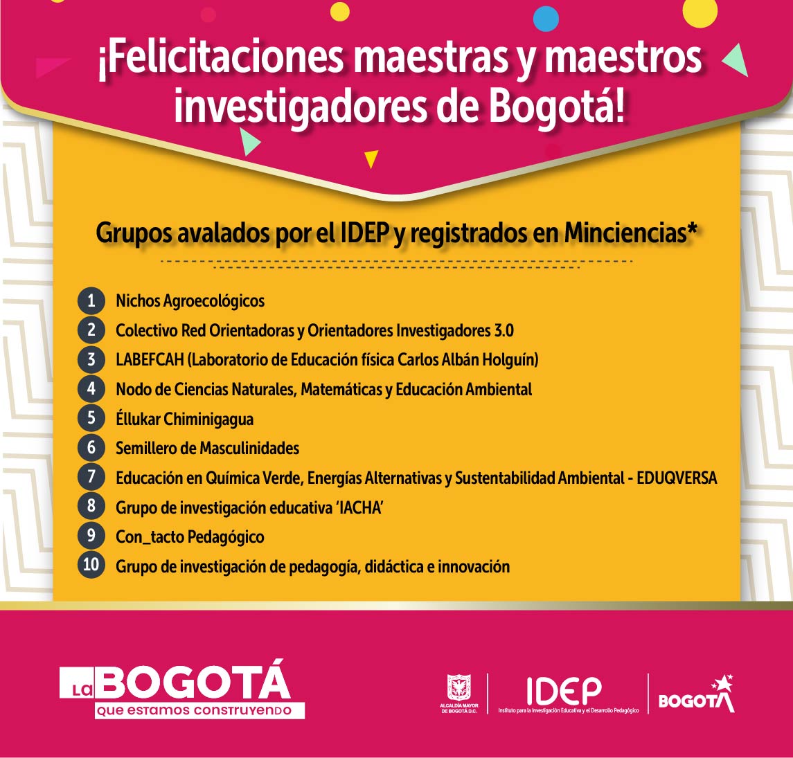 Felicitaciones a las maestras y maestros investigadores registrados en Minciencias