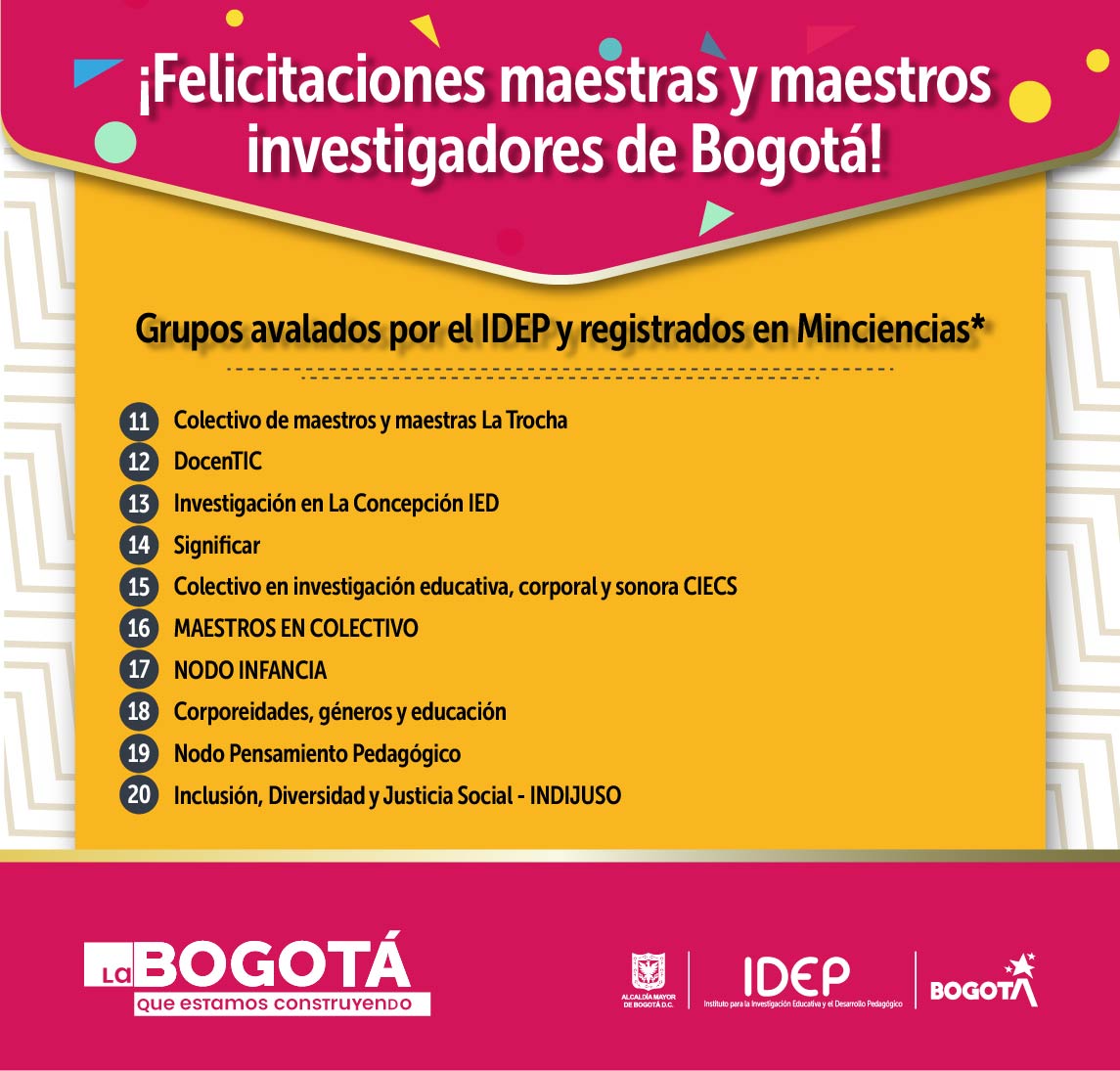 Felicitaciones a las maestras y maestros investigadores. Grupos registrados en Minciencias