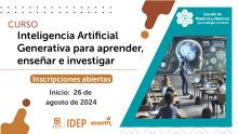 Título: curso inteligencia artificial generativa para aprender, enseñar e investigar. Imagen de un salón de clase